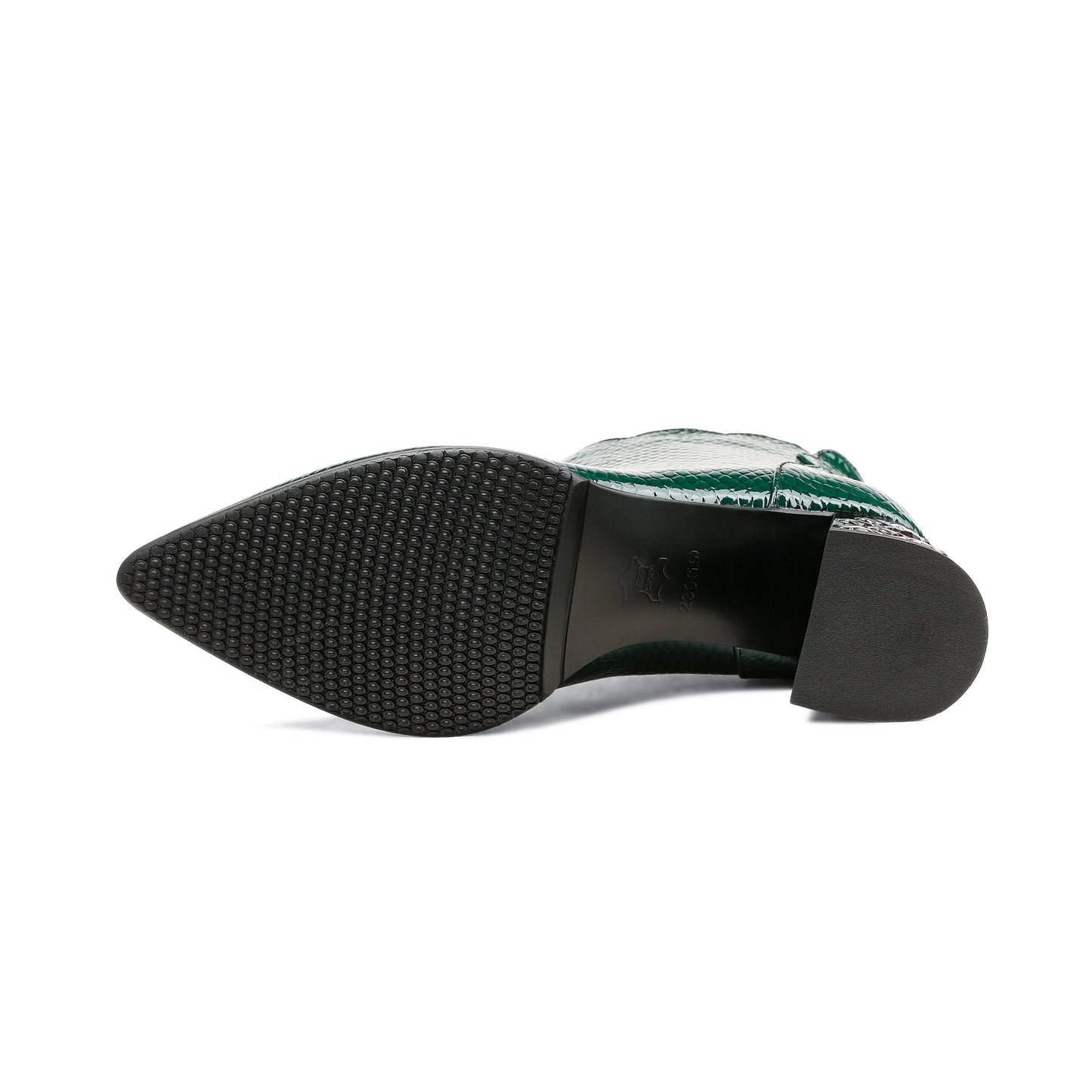 Nine Seven Handmade Women's Patent Leather Front Zipper Pointed Toe Mid Rhinestones Chunky Heel Ankle Boots