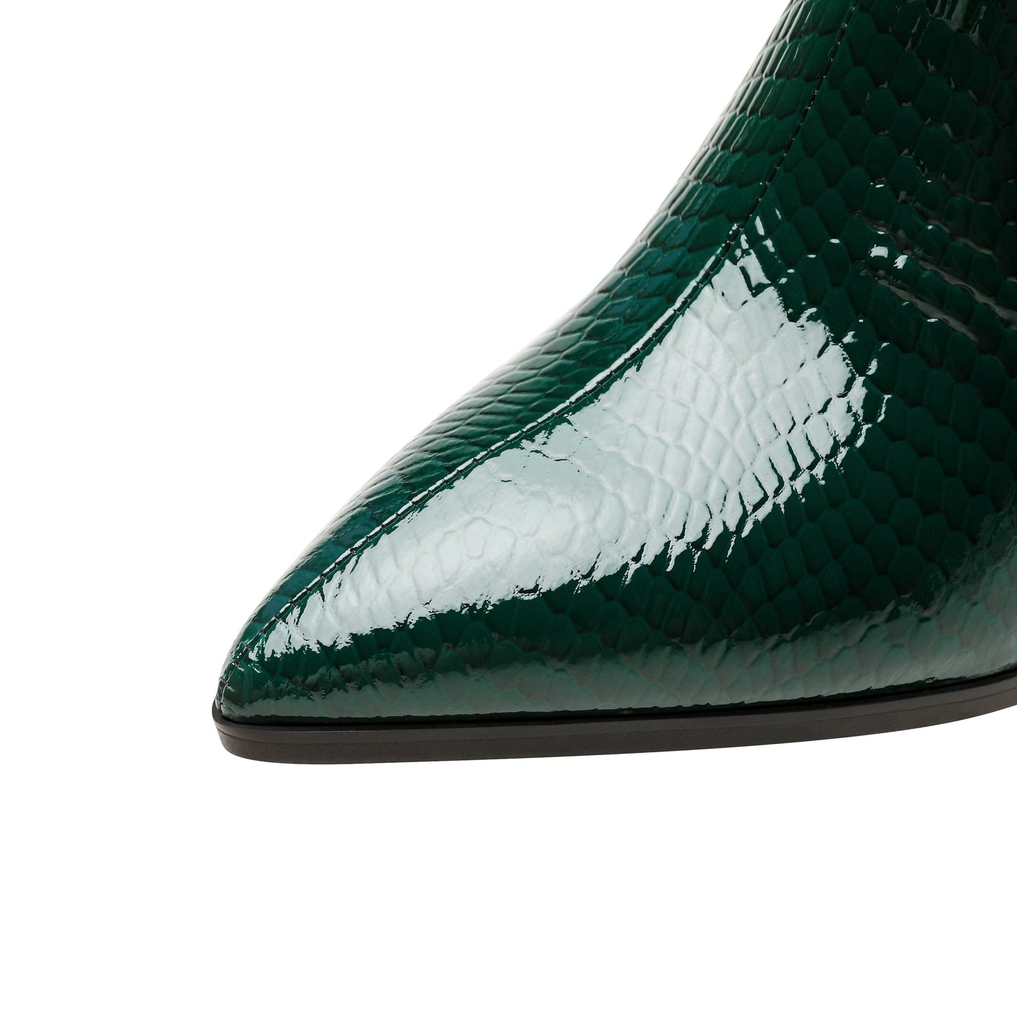 Nine Seven Handmade Women's Patent Leather Front Zipper Pointed Toe Mid Rhinestones Chunky Heel Ankle Boots