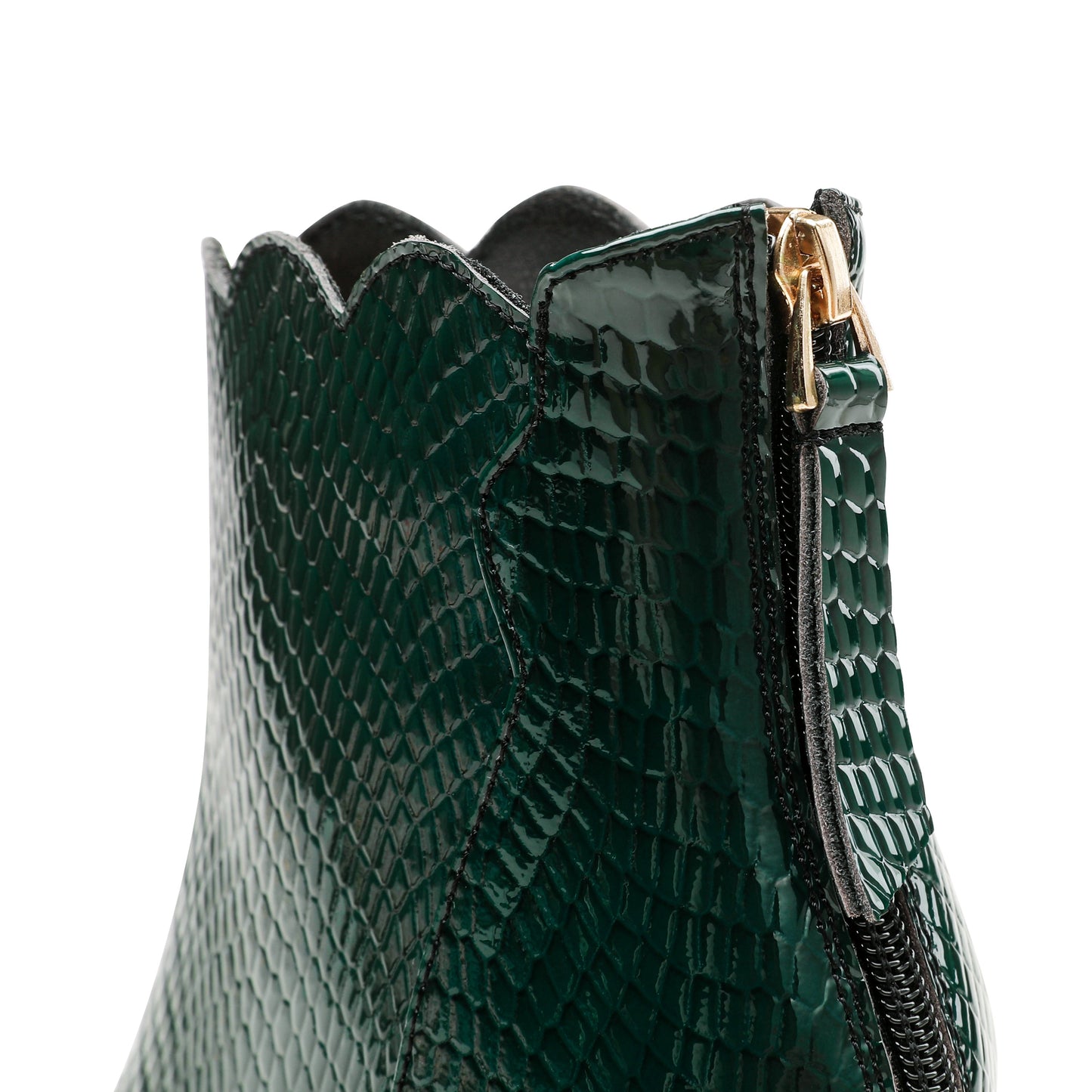 Nine Seven Handmade Women's Patent Leather Front Zipper Pointed Toe Mid Rhinestones Chunky Heel Ankle Boots