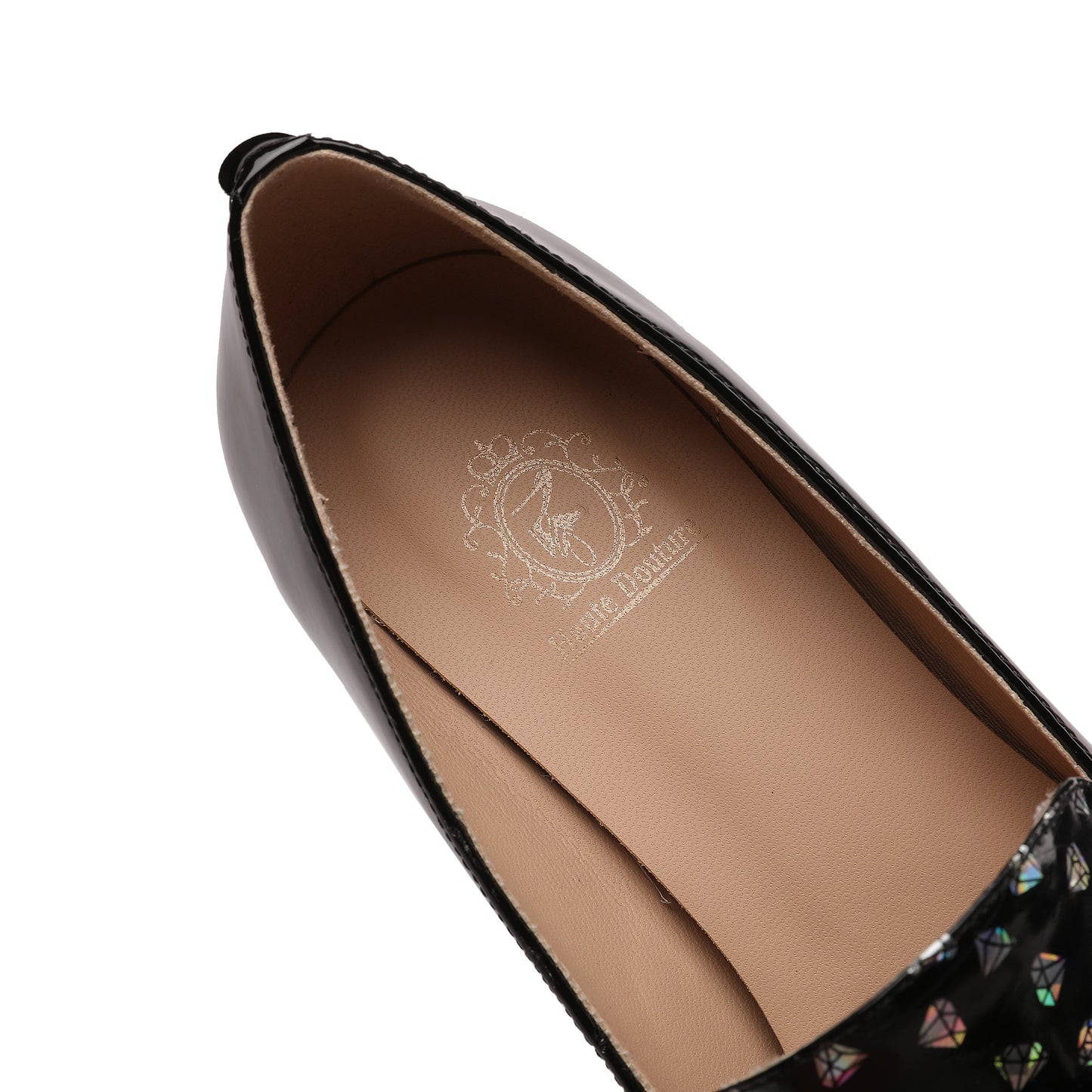 Nine Seven Glossy Patent Leather Women's Handmade Pointed Toe Dots Decor Spool Heel Pumps with Bowknot