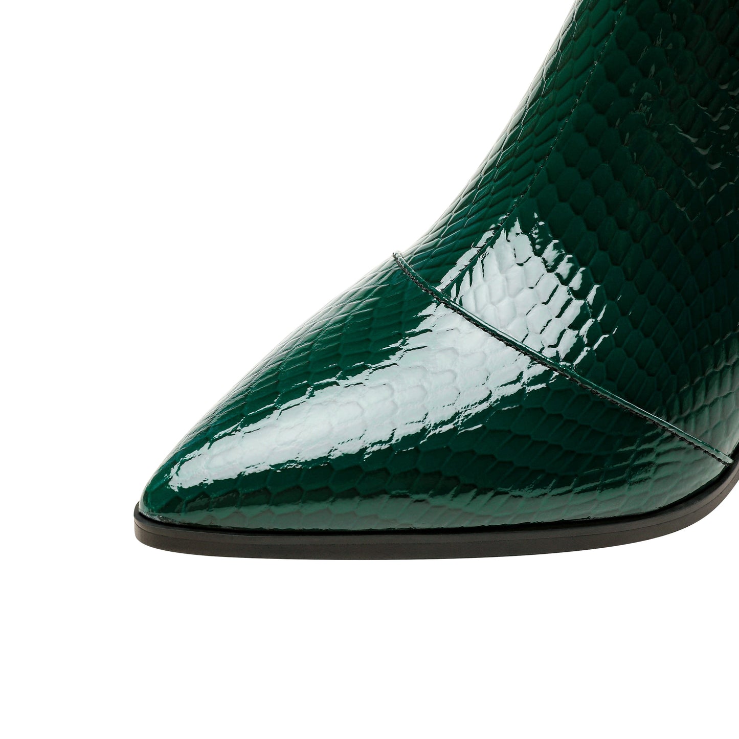 Nine Seven Handmade Women's Patent Leather Side Zipper Pointed Toe Mid Rhinestones Chunky Heel Ankle Boots