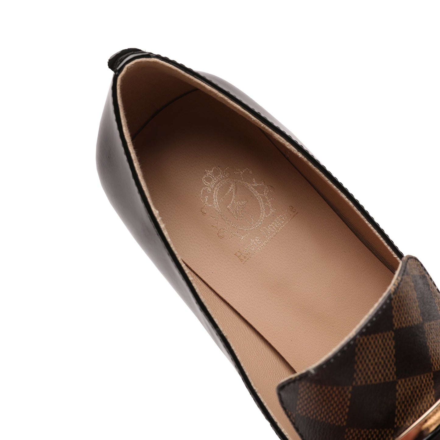 Nine Seven Patent Leather Women's Handmade Metal Square Pattern Design Classic Chunky Heel Loafer Pumps