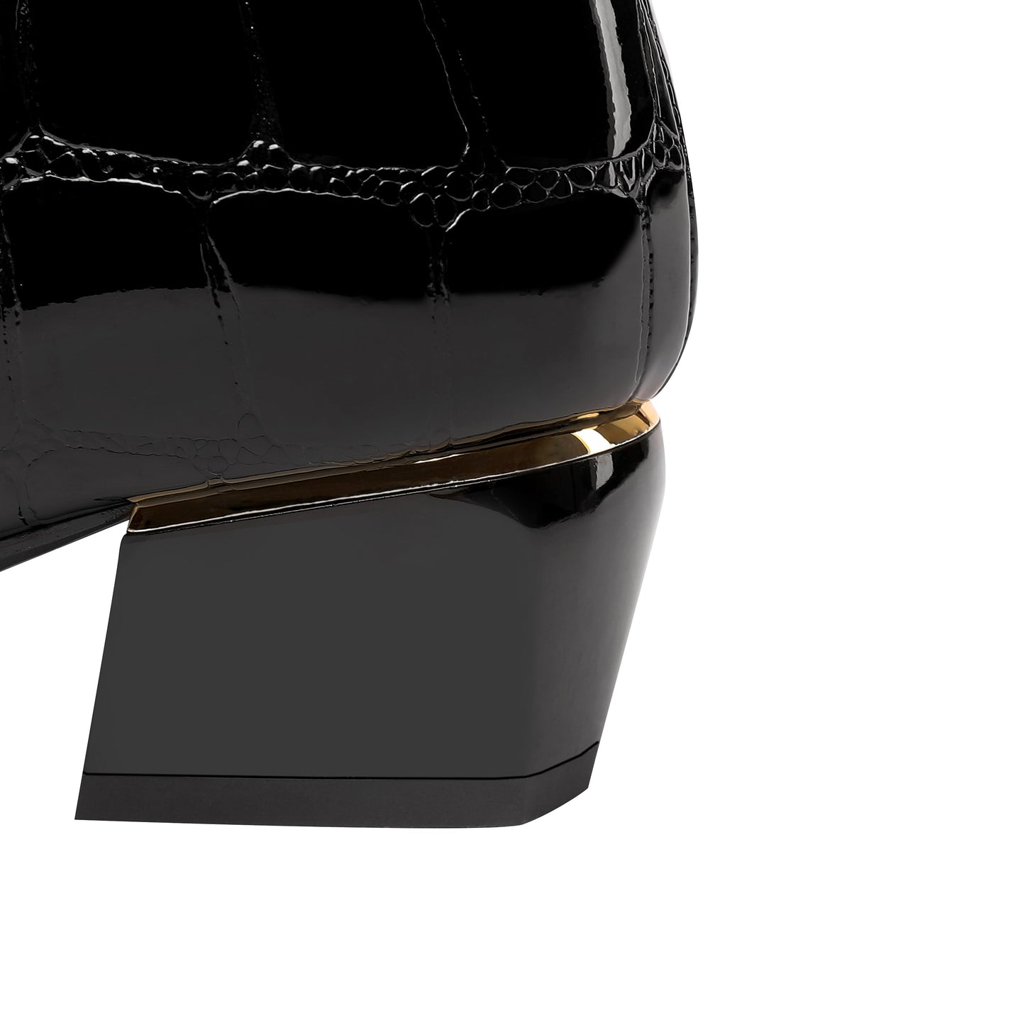 Nine Seven Women's Handmade Patent Leather Block Heel Side Zip Up Pointed Toe Stylish Belt Pendant Decor Ankle Booties