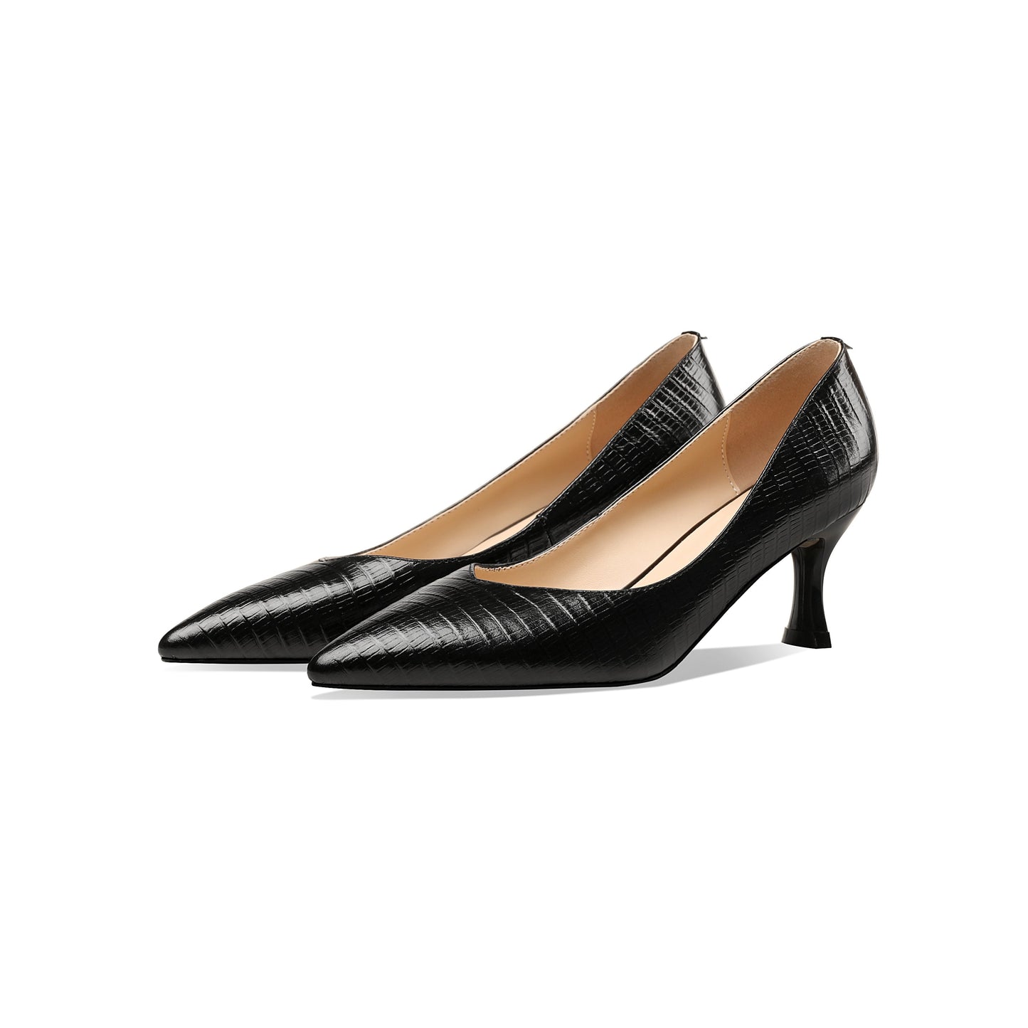 Nine Seven Women's Handmade Genuine Leather Clear Pointed Toe V-Shaped Mid Stiletto Heel Slip On Loafer Pumps