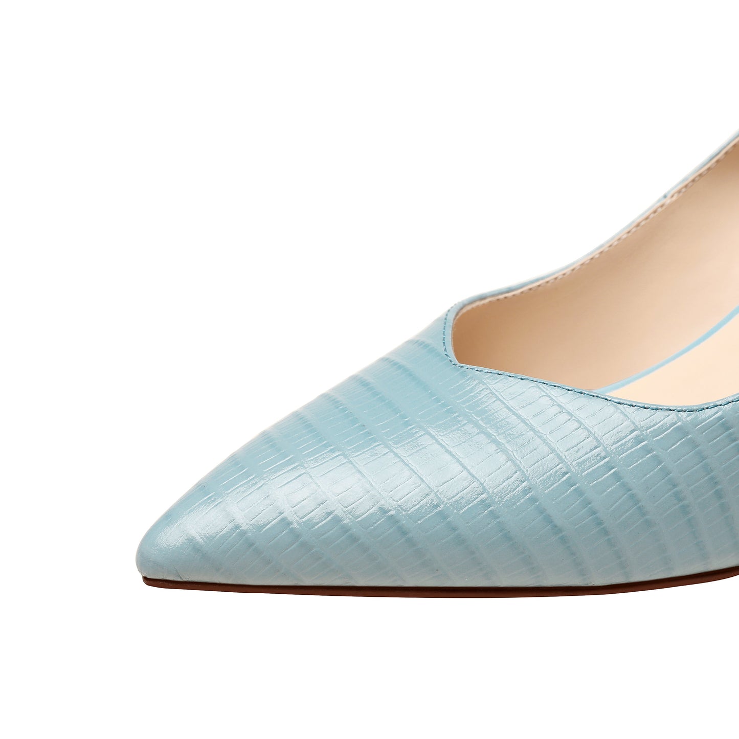 Nine Seven Women's Handmade Genuine Leather Clear Pointed Toe V-Shaped Mid Stiletto Heel Slip On Loafer Pumps