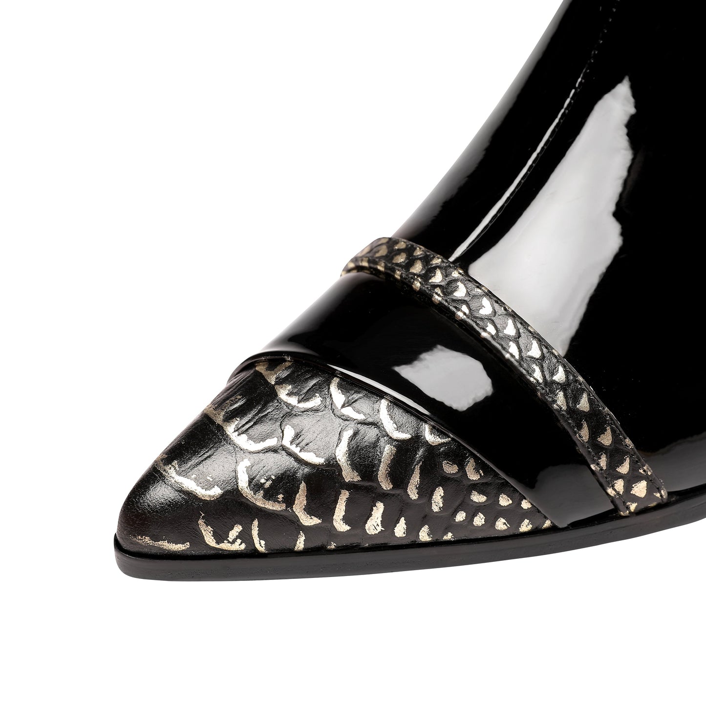 Nine Seven Glossy Patent Leather Women's Handmade Block Heel Pointed Toe Side Zip Up Snakeskin Ankle Dressy Boots