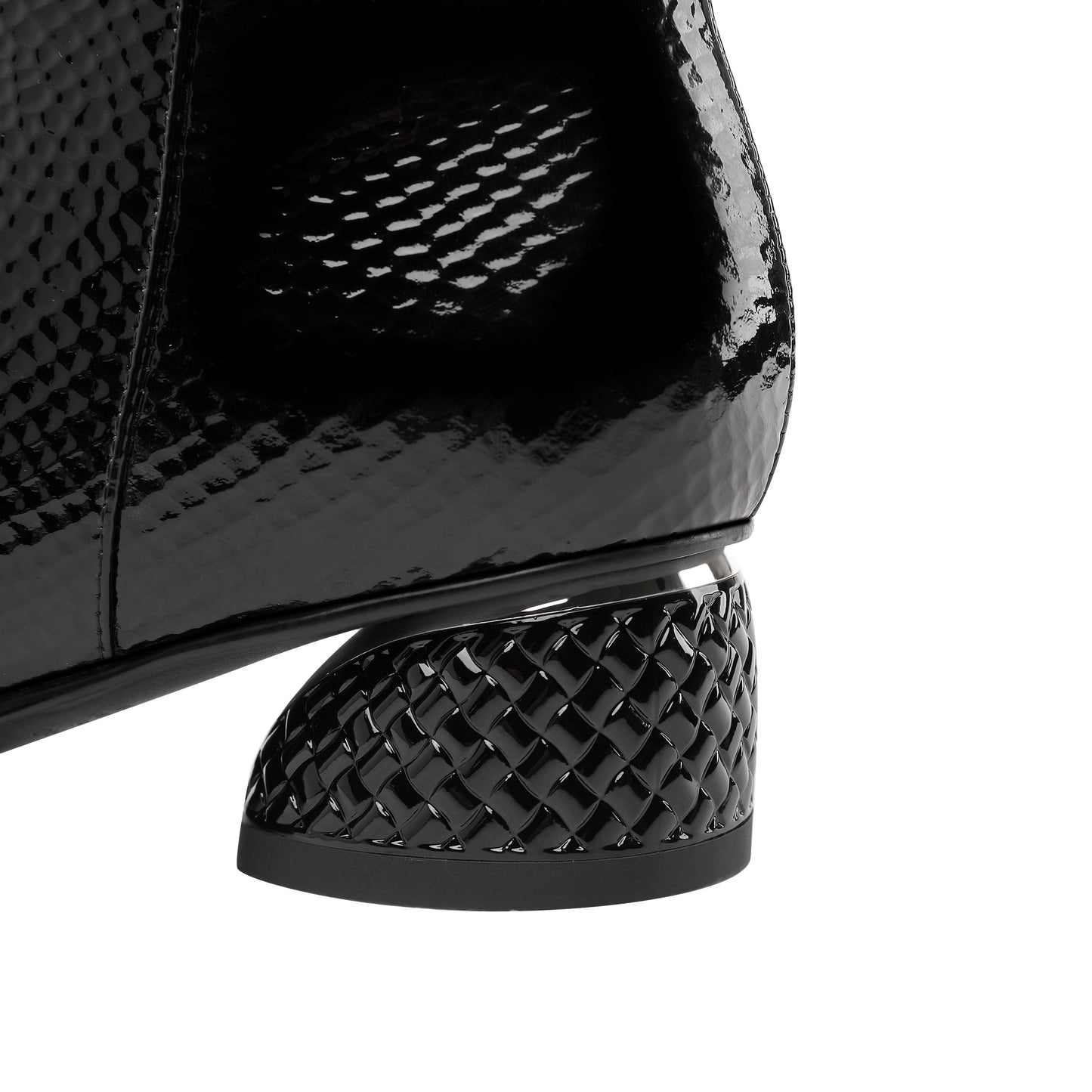 Nine Seven Women's Patent Leather Handmade Side Zip Up Block Heel Black Ankle Booties with Fur and Glitter Buckle Decor