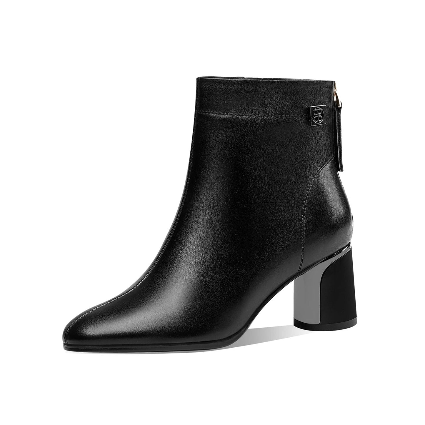 Nine Seven Women's Round Toe Genuine Leather Handmade Cone Heels Back Zip Up Classic Ankle Boots