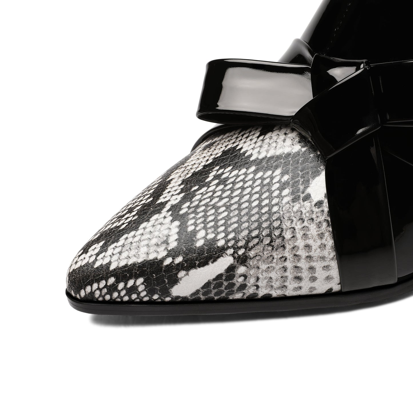 Nine Seven Women's Handmade Glossy Patent Leather Side Zip Up Comfort Chunky Heel Bowknot Design Snakeskin Ankle Booties