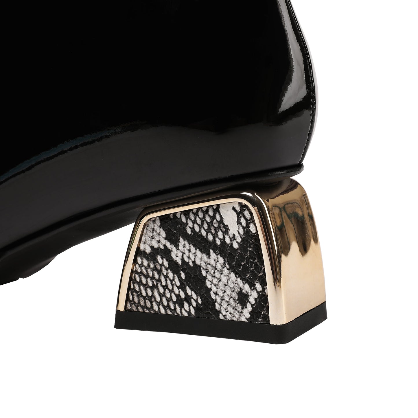 Nine Seven Women's Handmade Glossy Patent Leather Side Zip Up Comfort Chunky Heel Bowknot Design Snakeskin Ankle Booties