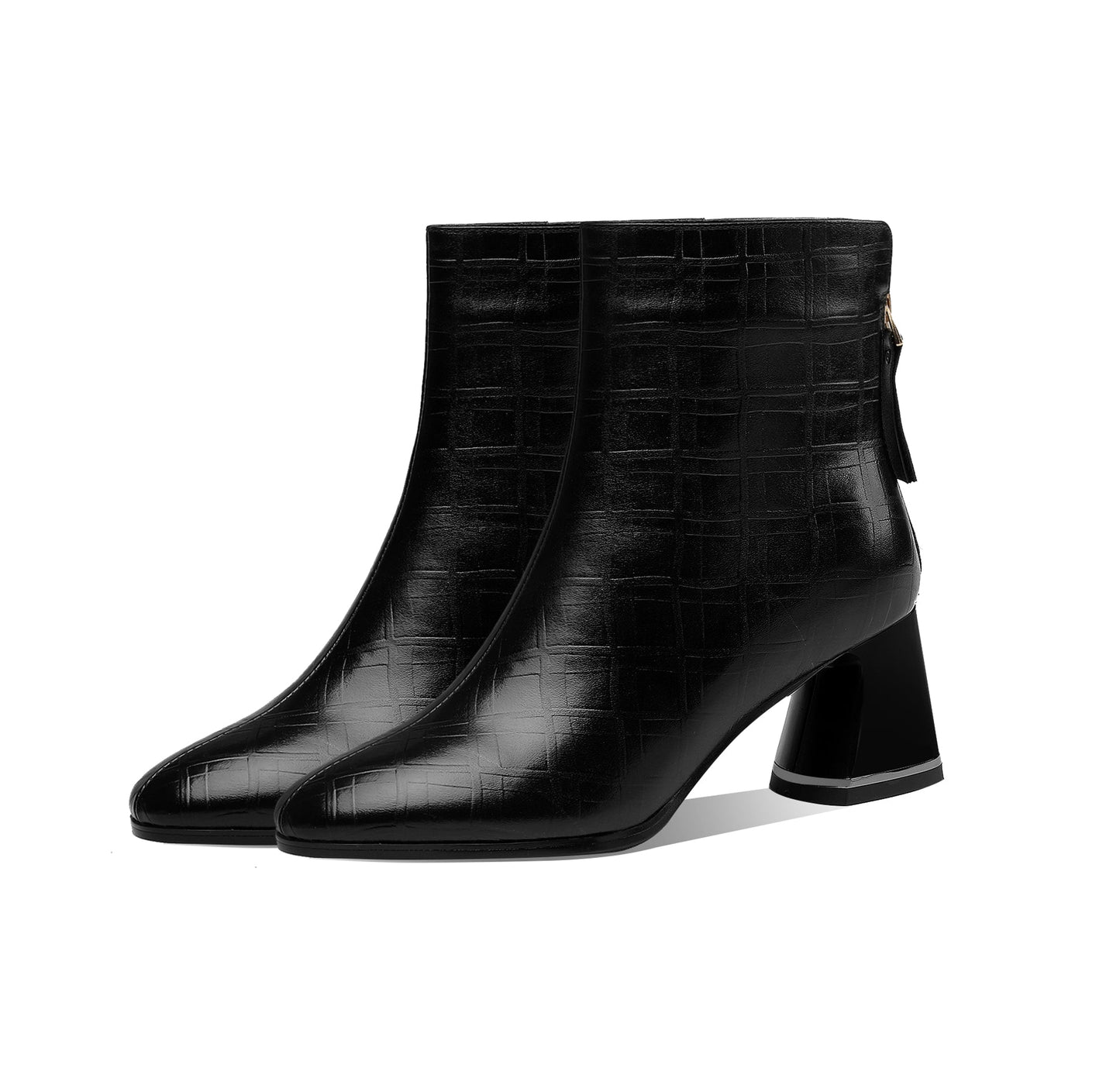 Nine Seven Women's Pointed Toe Genuine Leather Handmade Back Zipper Mid Chunky Heels Stylish Ankle Boots