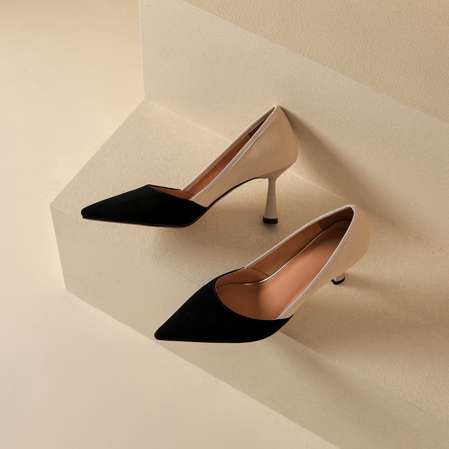 Nine Seven Women's Handmade Assorted Leather Pointed Toe Kitten Heel Slip On Elegant Pumps