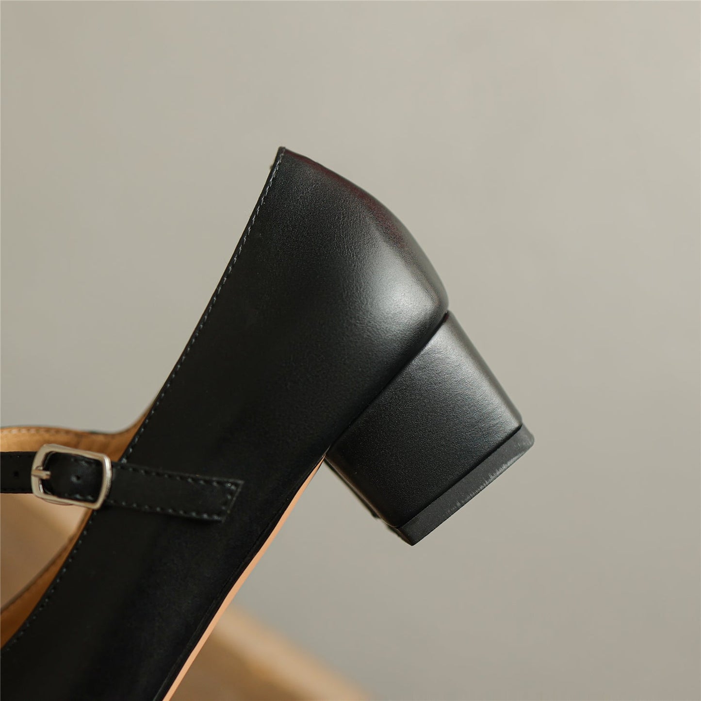 Nine Seven Women's Square Toe Handmade T-Strap Genuine Leather Low Chunky Heel Vintage Pumps Shoes