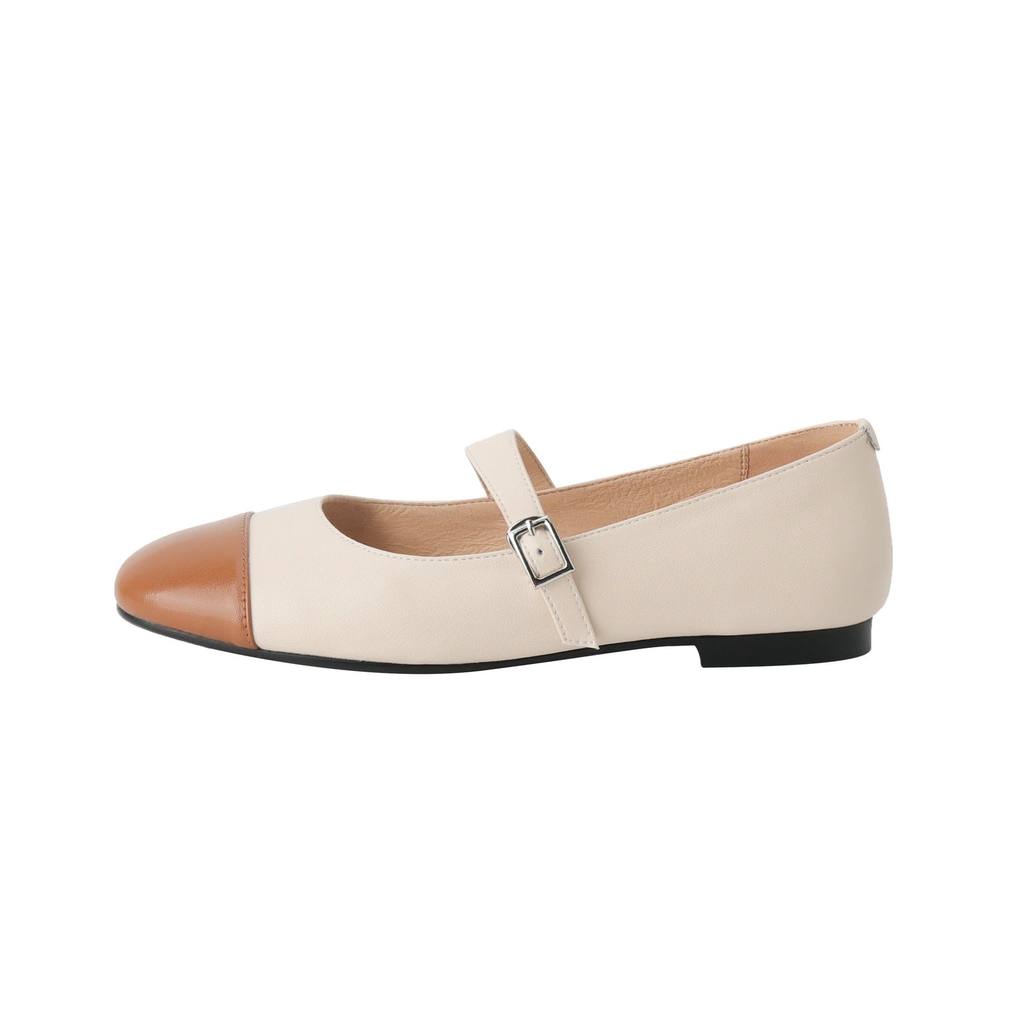 Nine Seven Handmade Genuine Leather Women's Round Toe Flat Modern Buckle Mary Jane Shoes