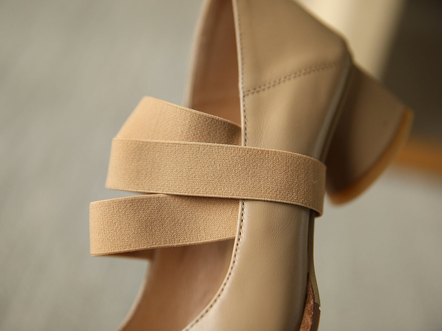 Nine Seven Women's Genuine Leather Pointed Toe Handmade Elastic Band Low Chunky Heel Comfort Pumps Shoes