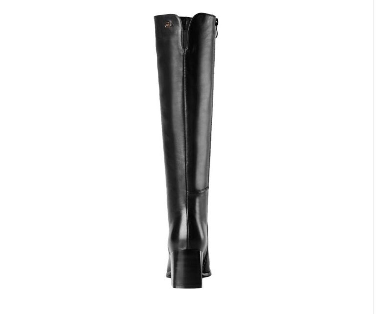 Nine Seven Genuine Leather Women's Square Toe Mid Chunky Heel Handmade Side Zip Up Knee High Boots
