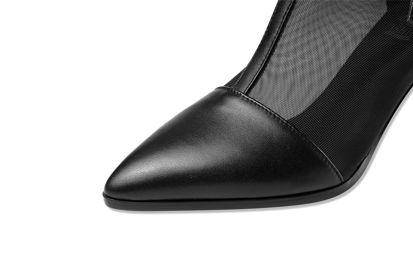 Nine Seven Women's Mesh and Genuine Leather Handmade Spool Heel Zip Up Ankle Boots with Stylish Buckle