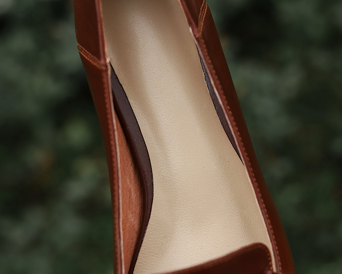 Nine Seven Genuine Leather Women's Handmade Square Toe Low Chunky Heel Classic Oxford Pump Shoes with Sewing Thread Decor