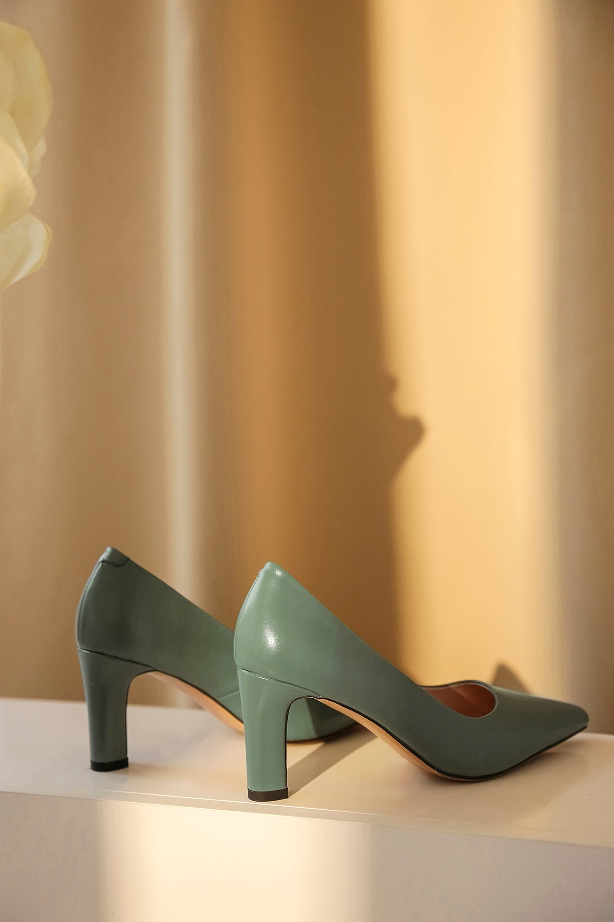 Nine Seven Genuine Leather Women's Handmade Closed Pointed Toe High Chunky Heel Slip On Loafer Pump Shoes