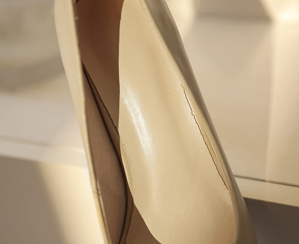 Nine Seven Genuine Leather Women's Handmade Closed Pointed Toe High Chunky Heel Slip On Loafer Pump Shoes