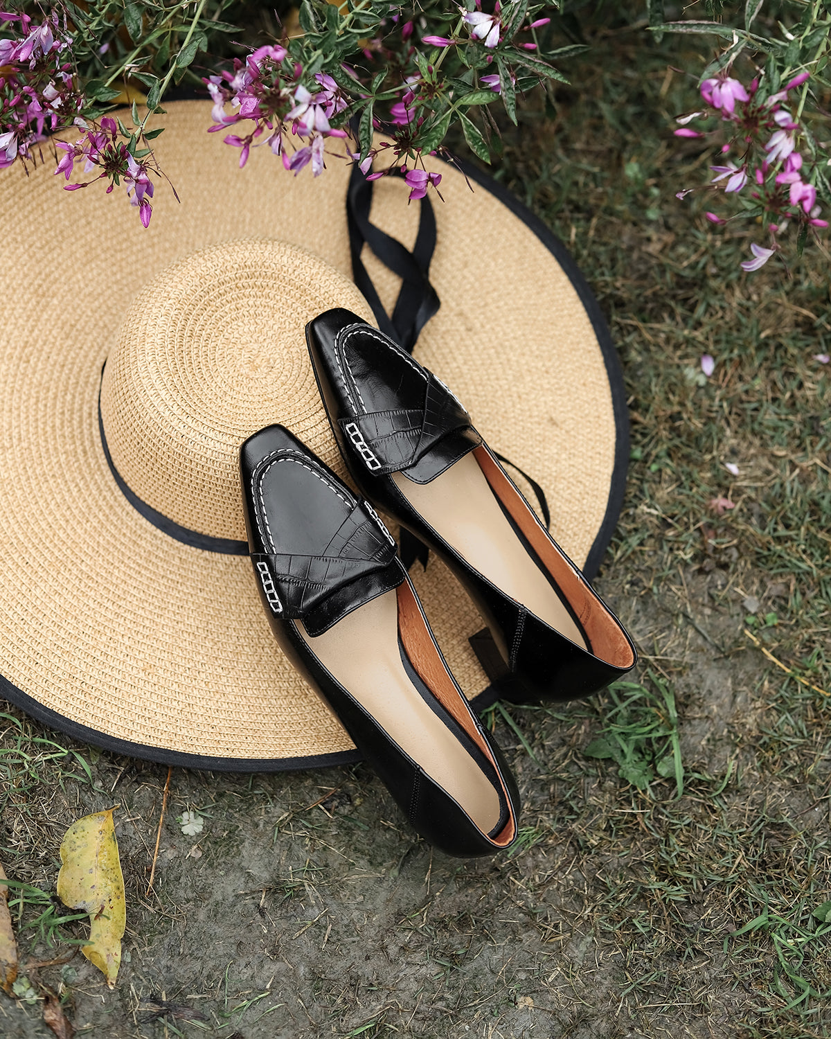 Nine Seven Genuine Leather Women's Handmade Square Toe Low Chunky Heel Classic Oxford Pump Shoes with Sewing Thread Decor