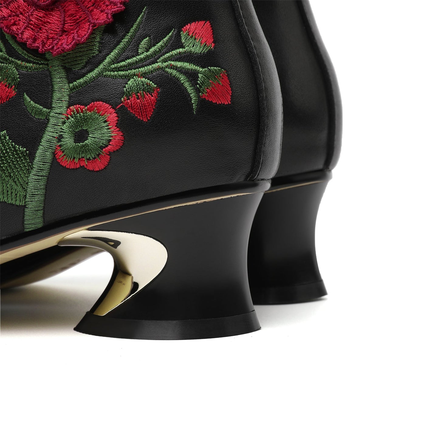 Nine Seven Handmade Women's Suede Leather Ethnic Embroidered Embossed Floral Pointed Toe Low Chunky Heel Side Zipper Ankle Boots Shoes