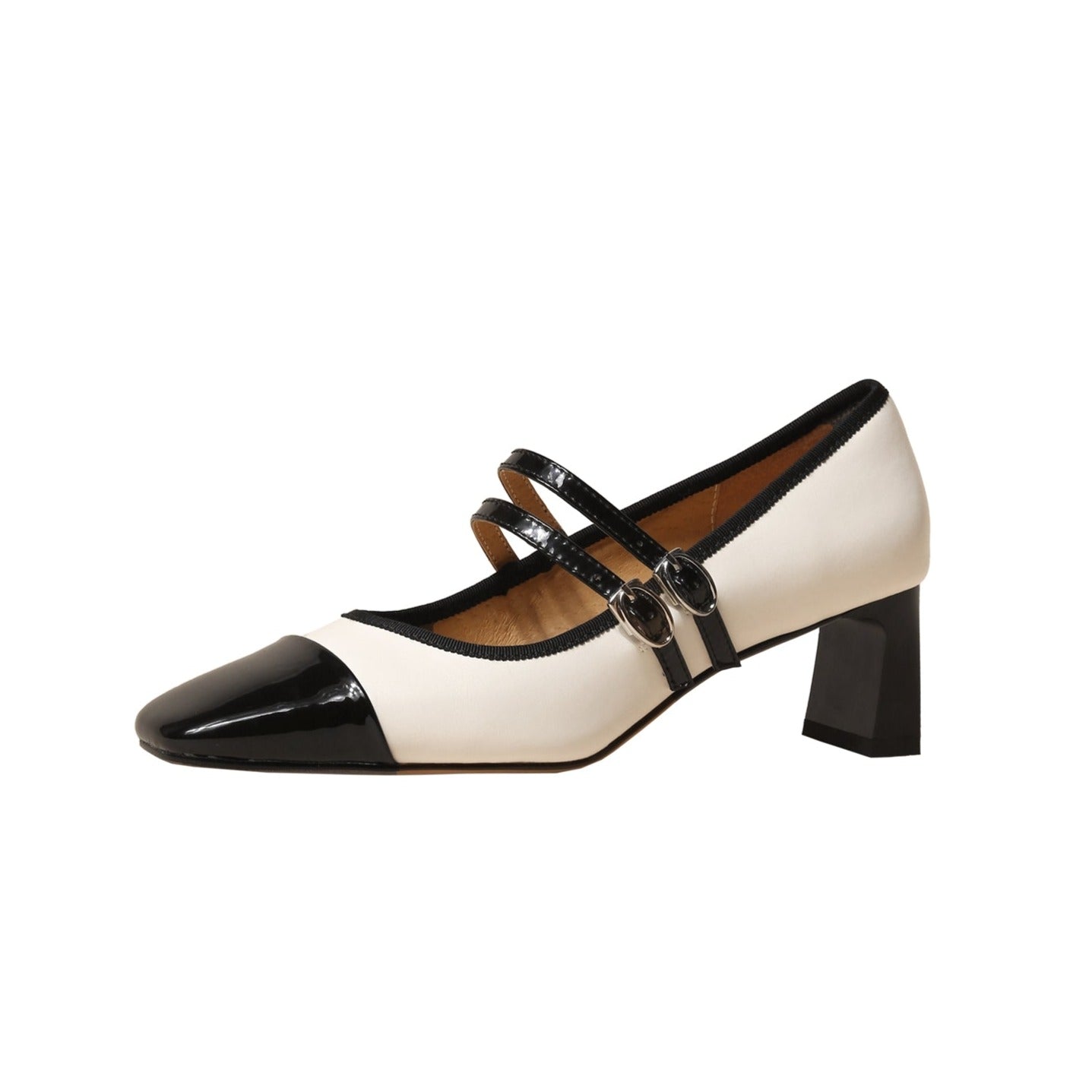 Nine Seven Patent and Genuine Leather Women's Handmade Cap-Toe Mid Heel Assorted Color Mary Jane Pumps with Double Buckles