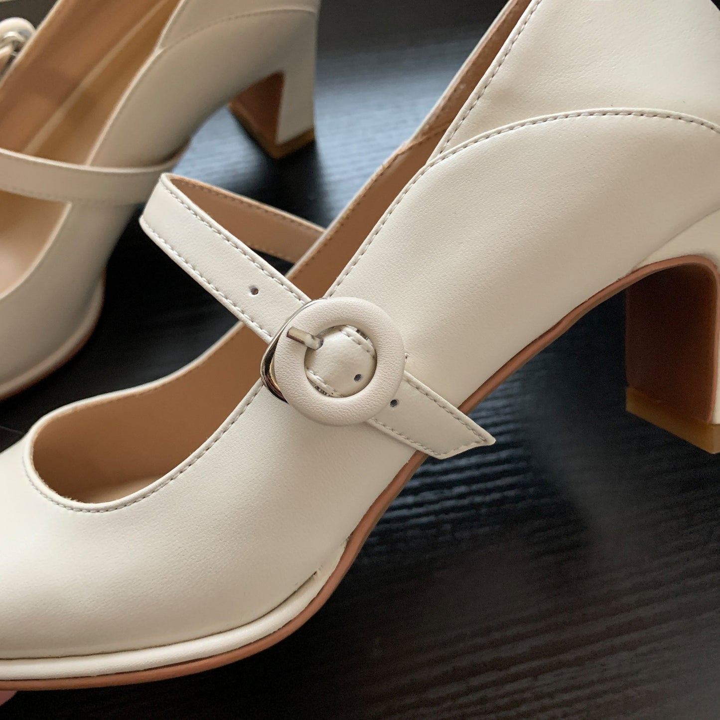 Nine Seven Women's Genuine Leather Handmade Classic Square Toe Mid Heel Buckle Closure Mary Jane Pumps