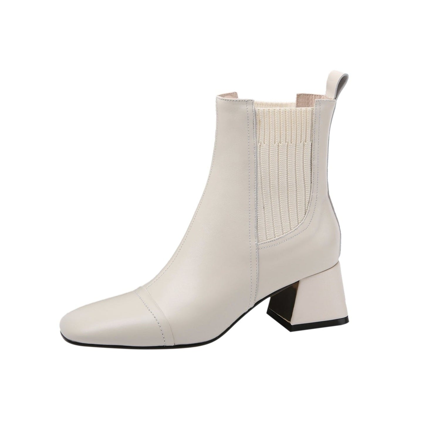 Nine Seven Women's Handmade Genuine Leather Stretch Slip On Square Toe Chunky Heel Ankle Boots