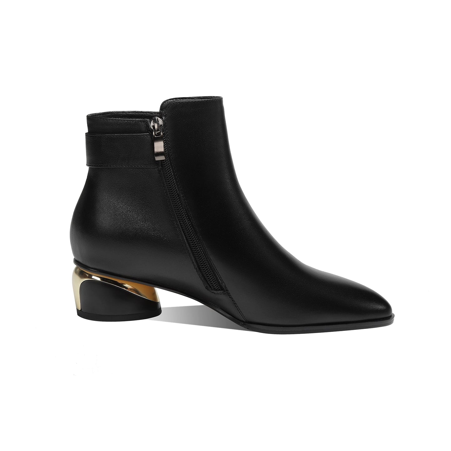 Nine Seven Women's Pointed Toe Genuine Leather Handmade Buckle Low Chunky Heels Side Zip Up Stylish Ankle Boots