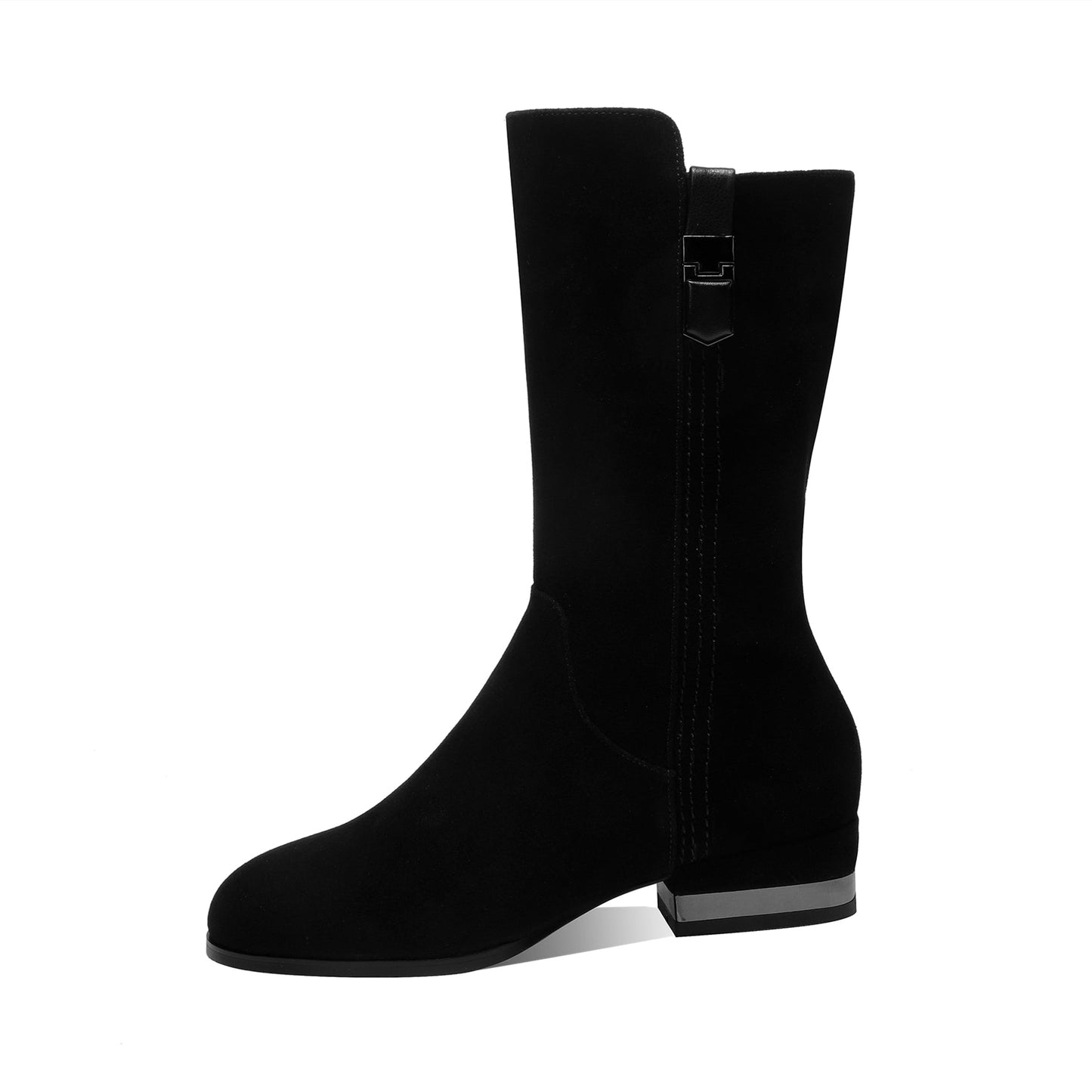 Nine Seven Women's Round Toe Suede Leather Handmade Zipper Comfort Flat Mid-Calf Boots