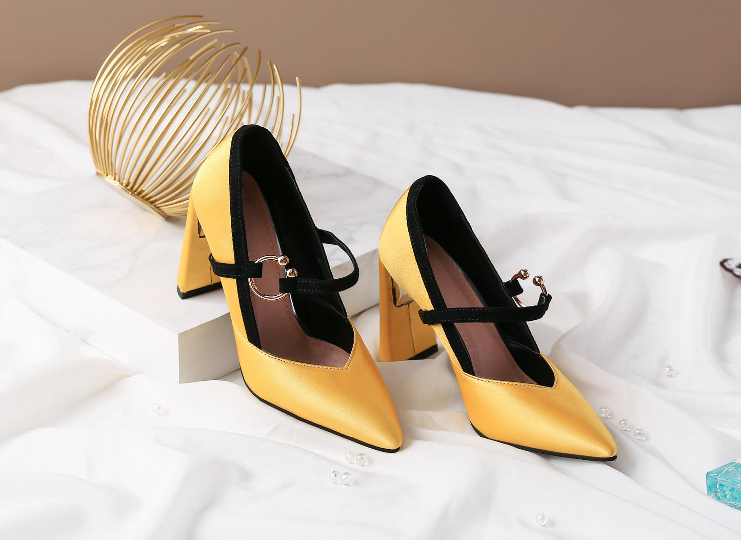 Nine Seven Women's Handmade Pointed Toe Unique Band High Heel Mary Jane Pumps Shoes