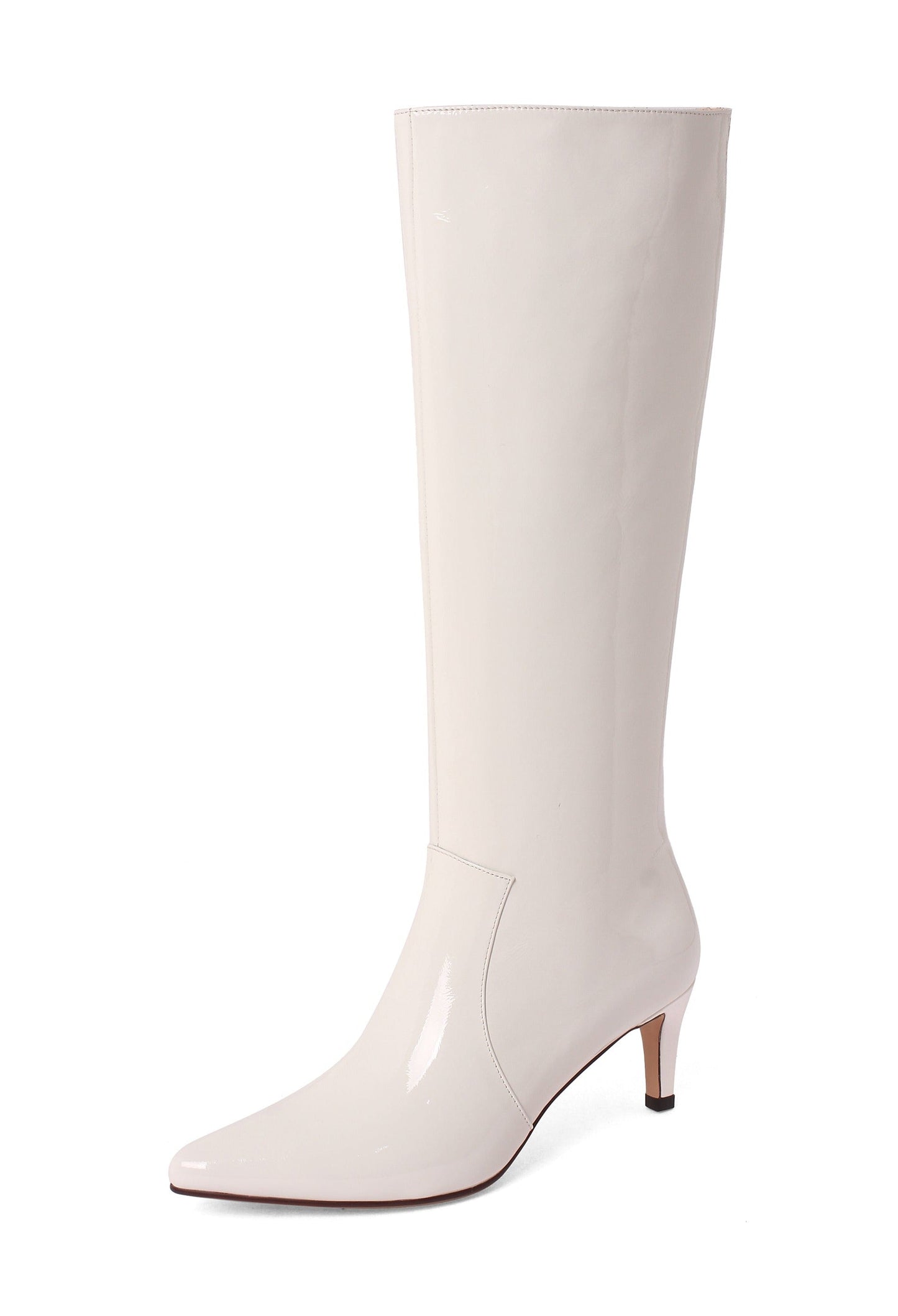 Nine Seven Women's Glossy Patent Leather Handmade Stiletto Mid Heel Pointed Toe Side Zipper Knee High Boots