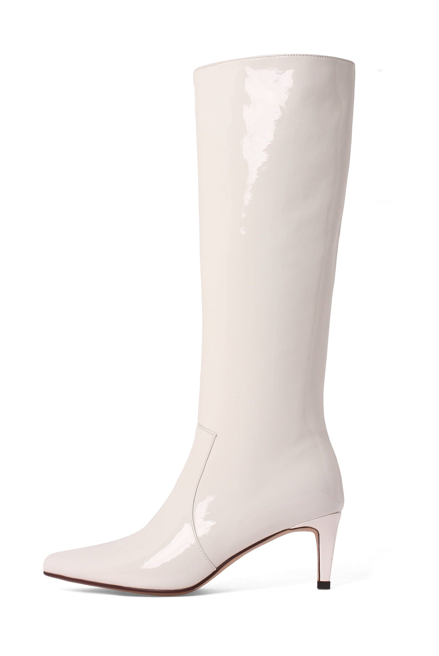 Nine Seven Women's Glossy Patent Leather Handmade Stiletto Mid Heel Pointed Toe Side Zipper Knee High Boots