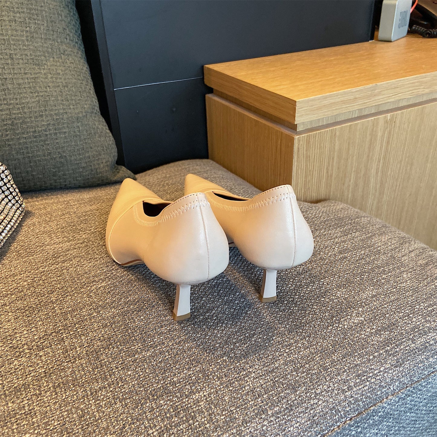 Nine Seven Genuine Leather Women's Handmade Clear Pointed Toe Mid Stiletto Heel Stylish Slip On Loafer Pump Shoes