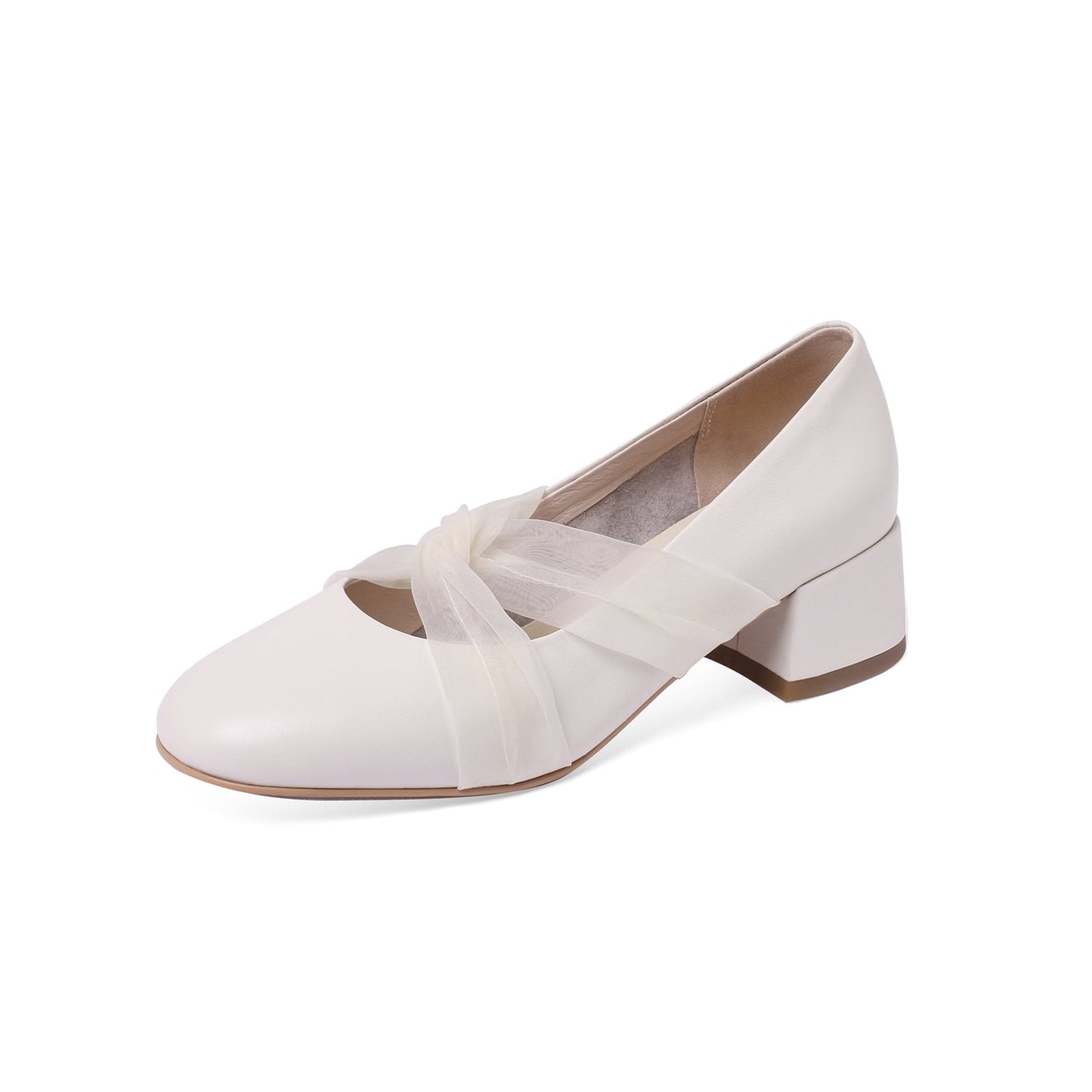 Nine Seven Genuine Leather Women's Handmade Chunky Heel Round Toe Pumps Shoes