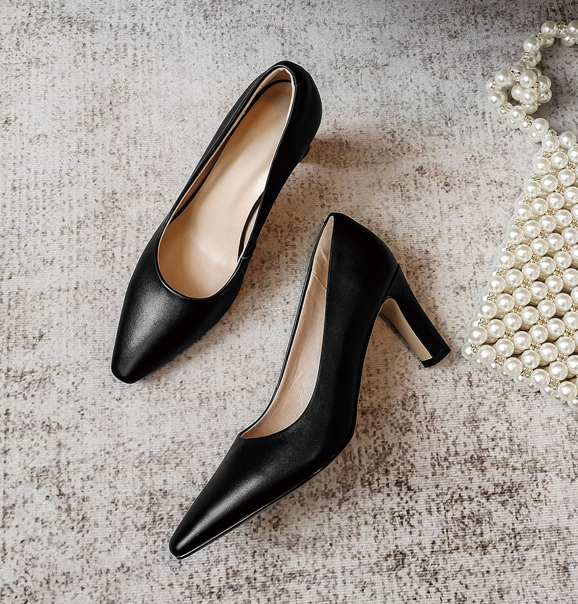 Nine Seven Women's Genuine Leather Handmade High Heel Square Toe Easy Slip On Pump Shoes