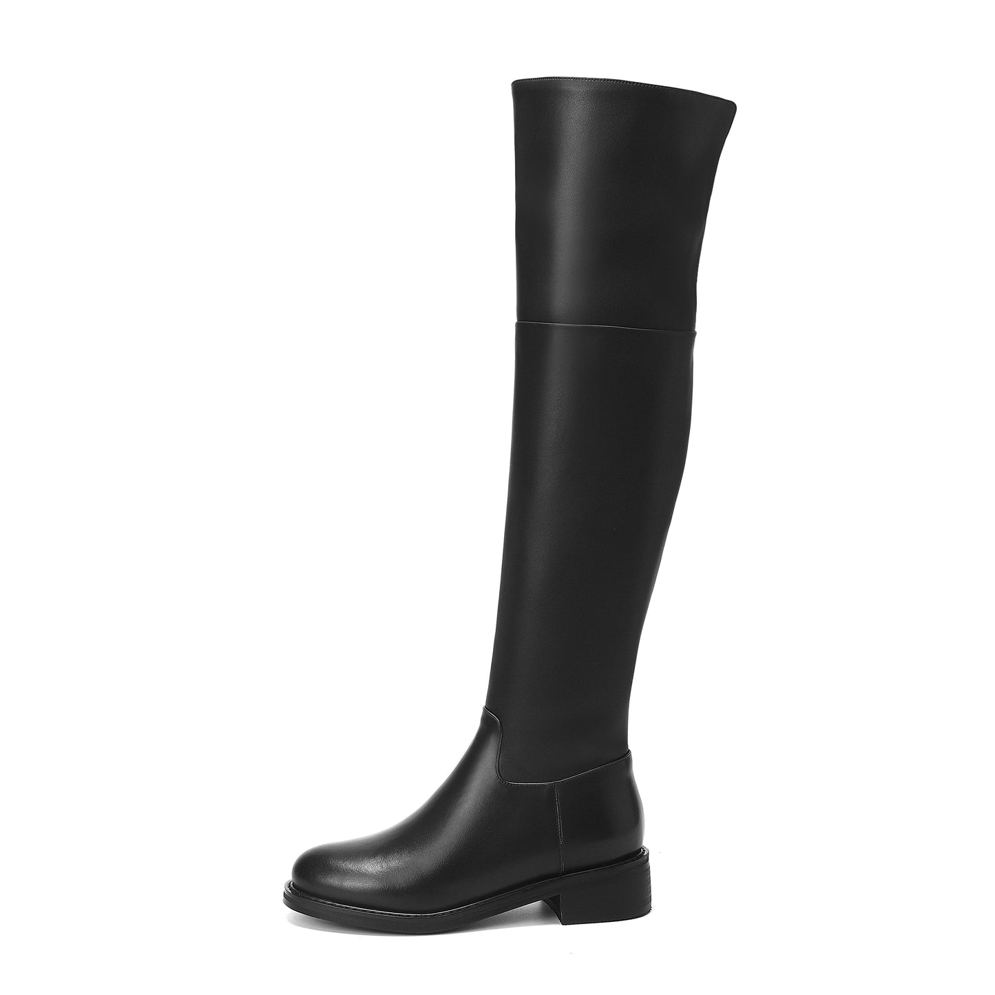 Nine Seven Women's Genuine Leather Round Toe Handmade Half Side Zipper Low Chunky Heel Over Knee Boots