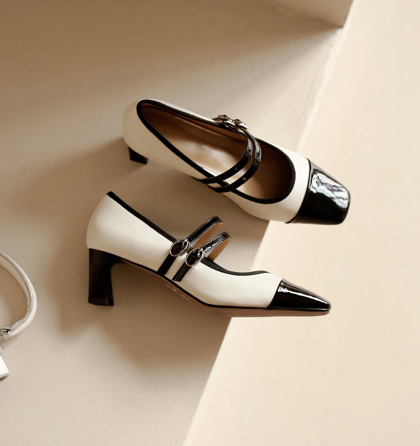 Nine Seven Patent and Genuine Leather Women's Handmade Cap-Toe Mid Heel Assorted Color Mary Jane Pumps with Double Buckles