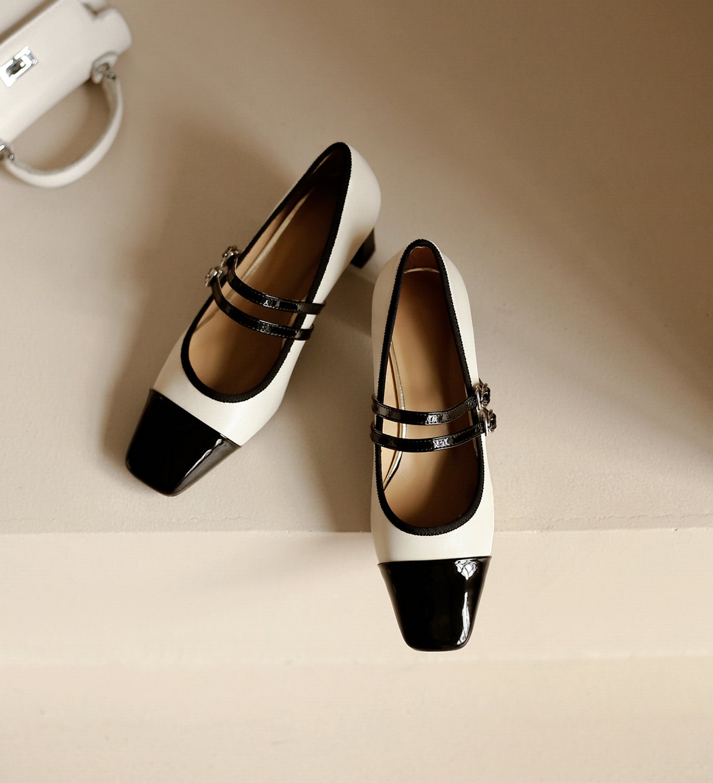 Nine Seven Patent and Genuine Leather Women's Handmade Cap-Toe Mid Heel Assorted Color Mary Jane Pumps with Double Buckles