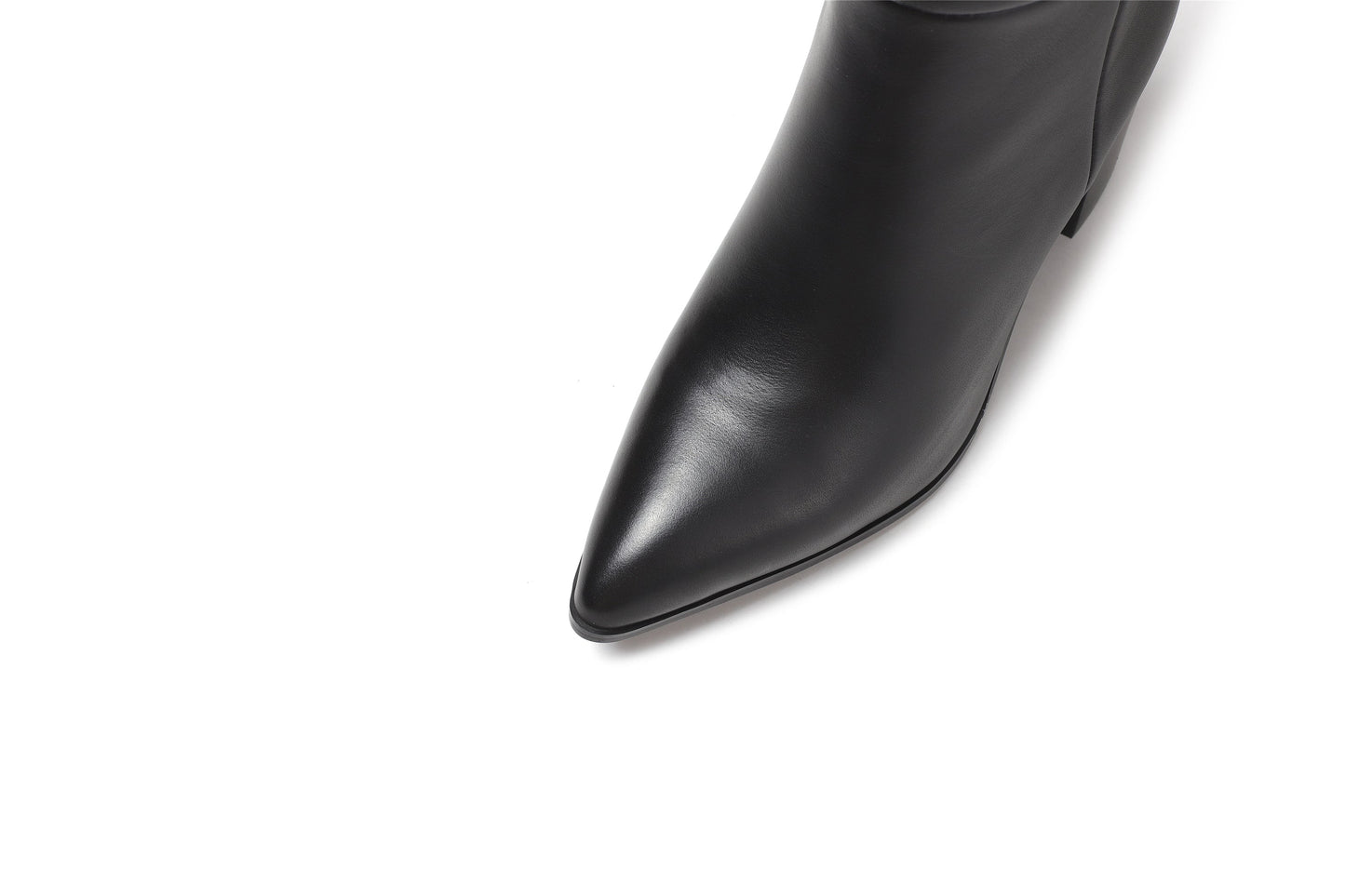 Nine Seven Pointed Toe Genuine Leather Handmade Chunky Heels Slip On Women's Classic Knee High Boots