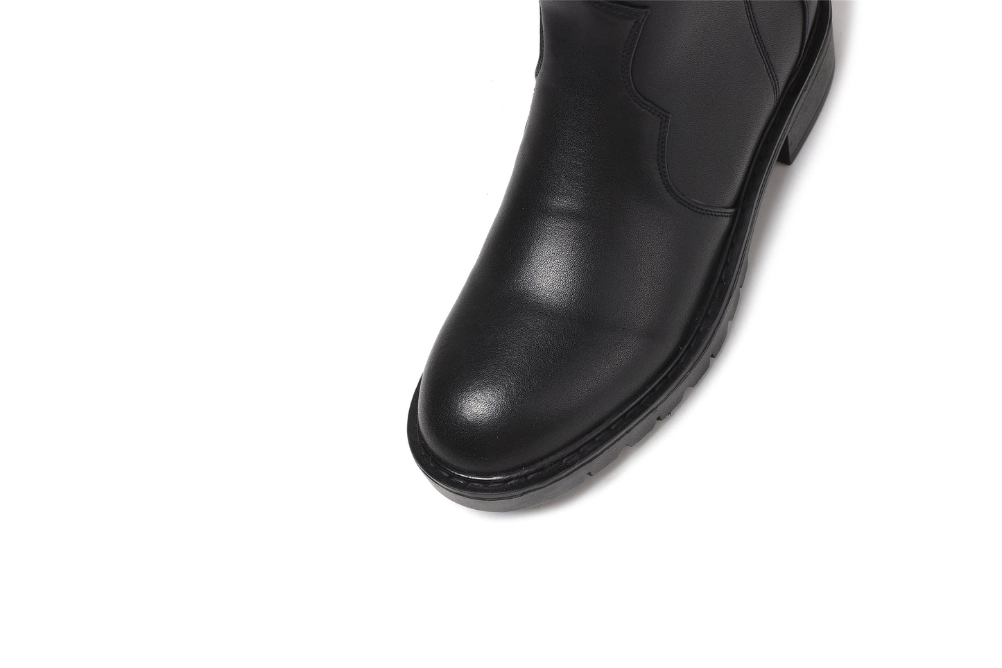 Nine Seven Women's Round Toe Genuine Leather Handmade Low Chunky Heels Stylish Slip On Knee High Boots