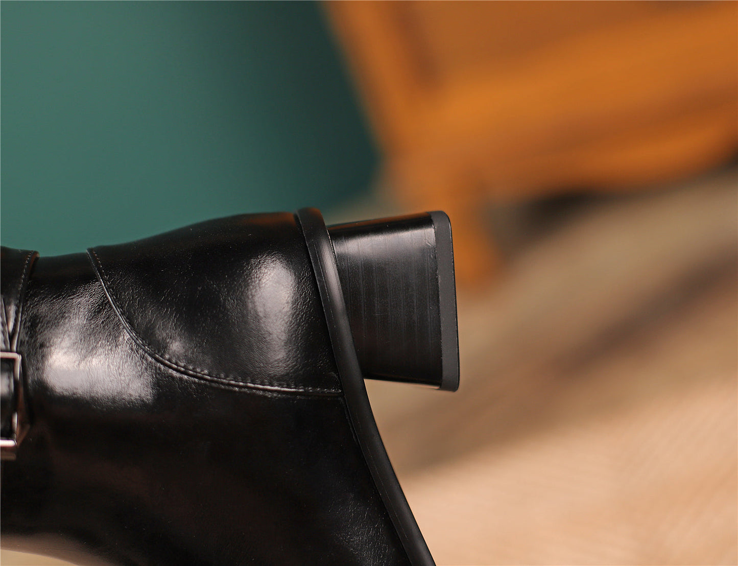 Nine Seven Women's Square Toe Genuine Leather Handmade Zipper Chunky Heels Trendy Knee High Boots with Buckles