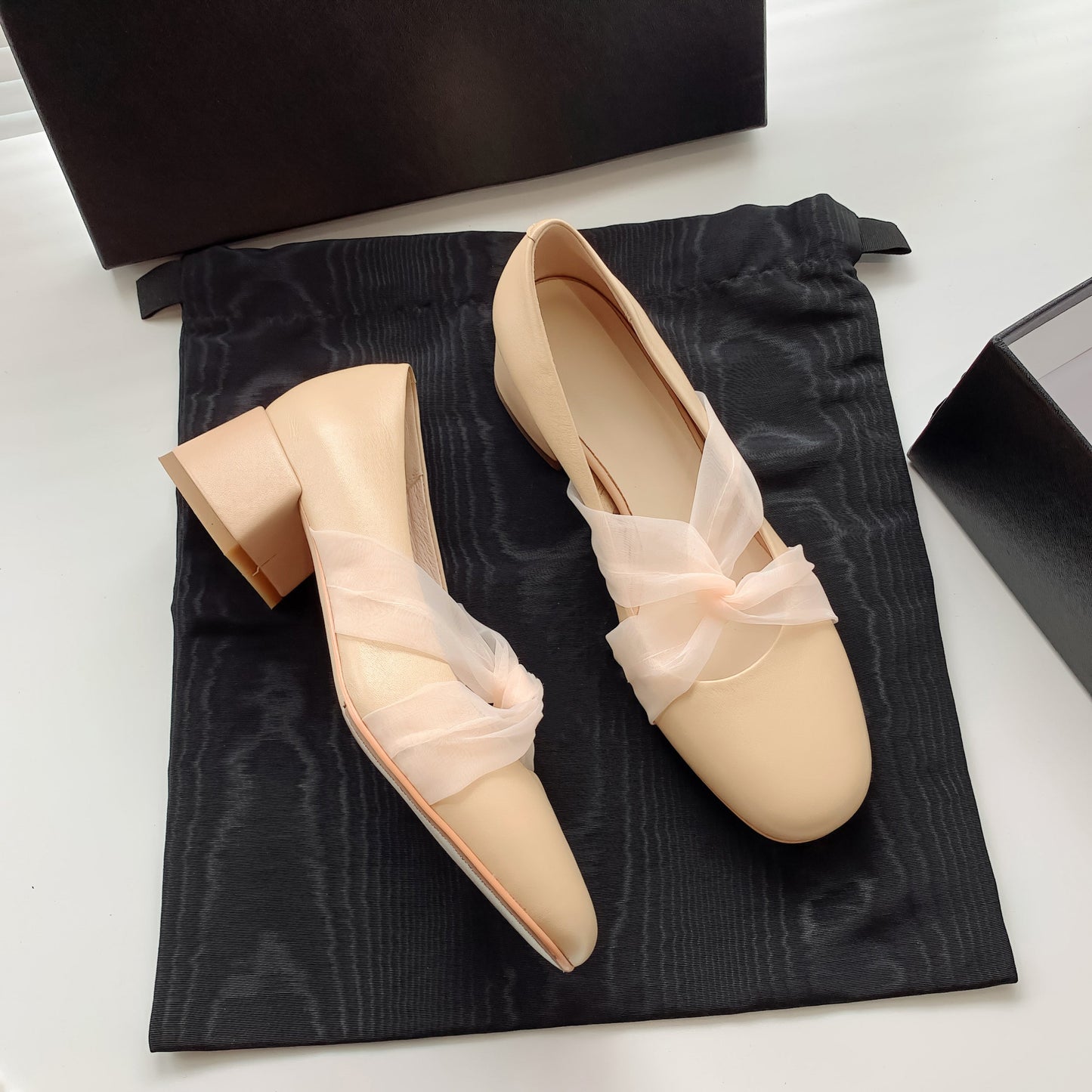 Nine Seven Genuine Leather Women's Handmade Chunky Heel Round Toe Pumps Shoes