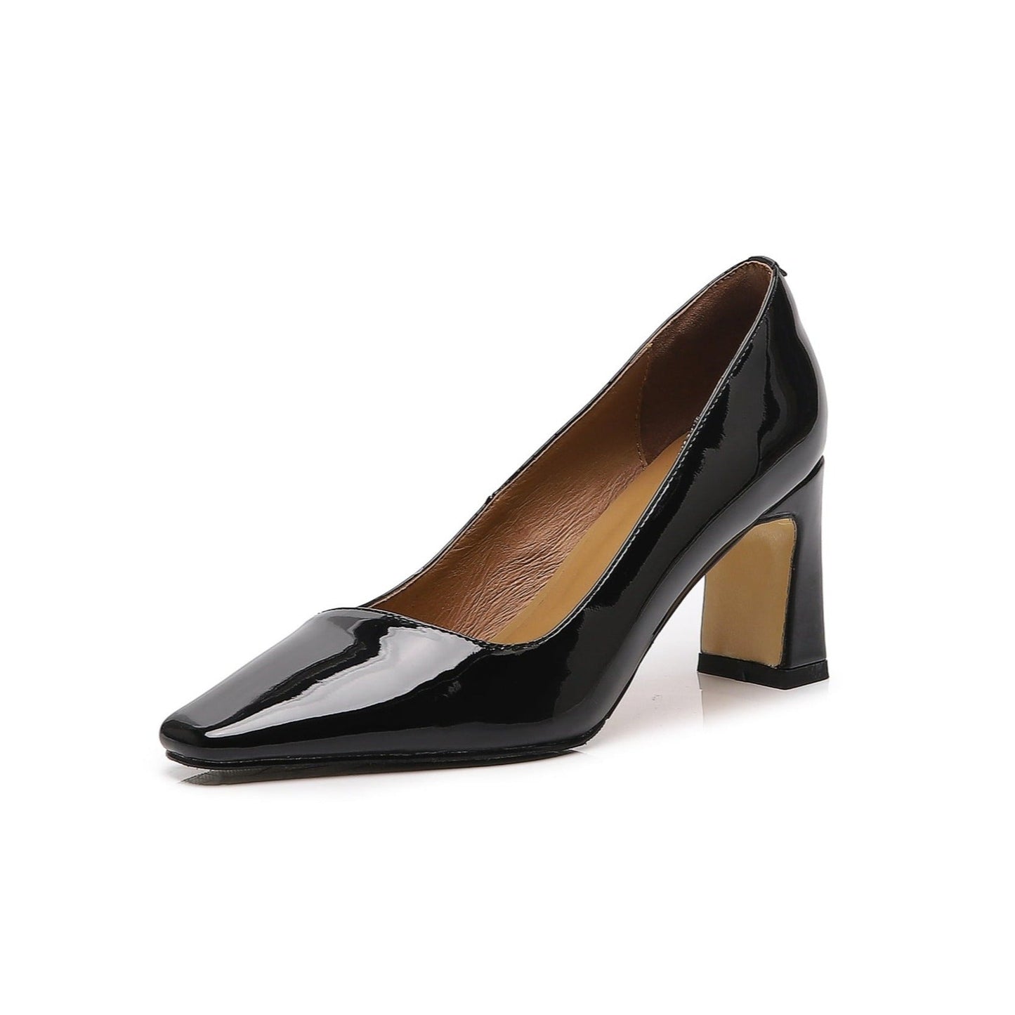 Nine Seven Women's Patent Leather Handmade Square Toe Mid Heels Slip On Chic Pumps Shoes