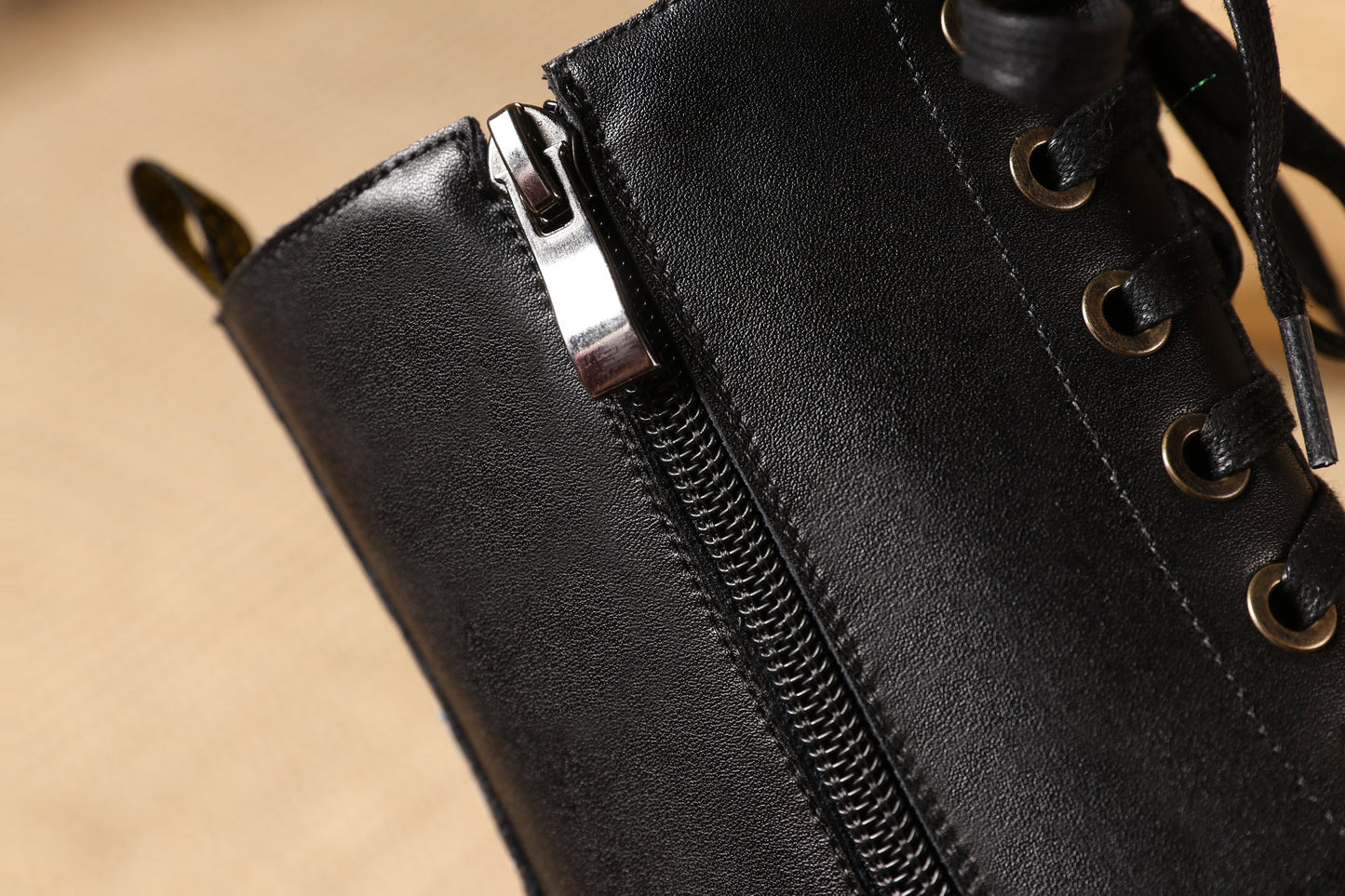 Nine Seven Handmade Women's Genuine Leather Ethnic Embroidered Floral Round Toe Low Chunky Heel Front Lace Up Combat Boots