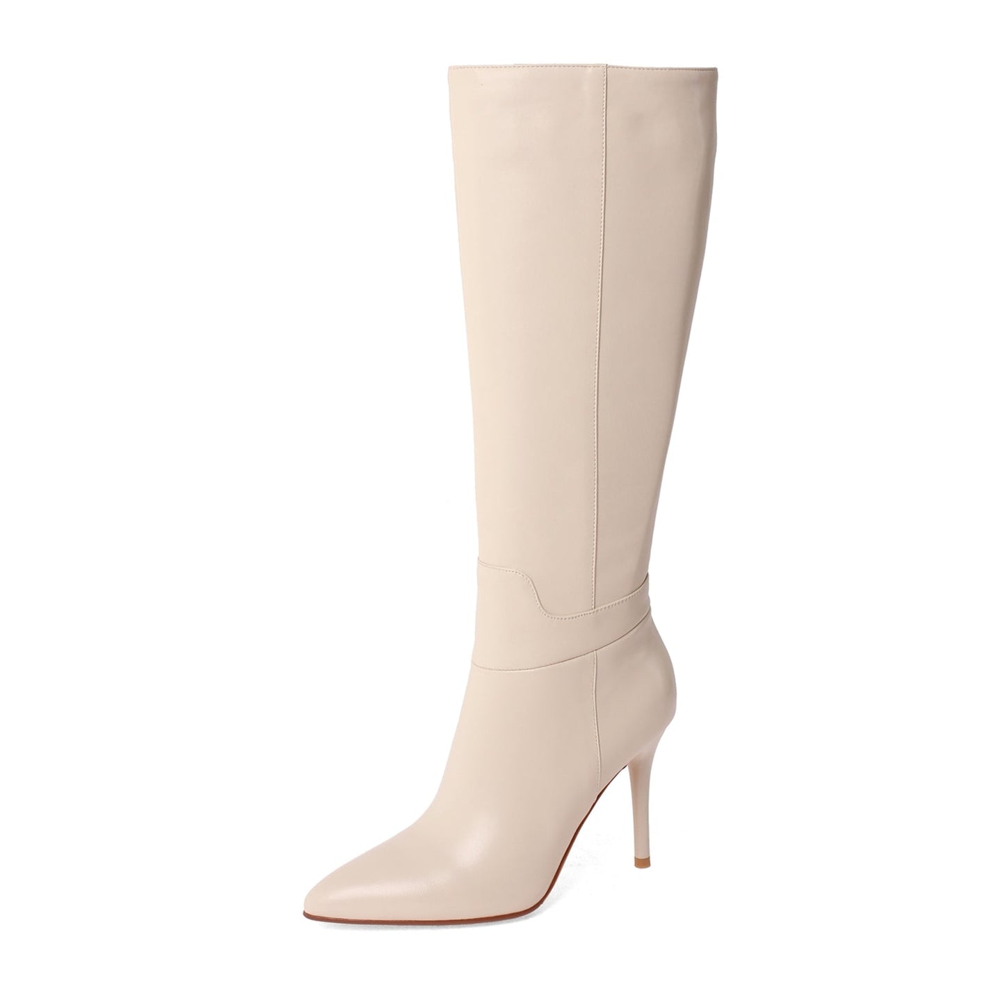 Nine Seven Genuine Leather Women's Pointed Toe Side Zip Handmade Stiletto High Heel Knee High Boots