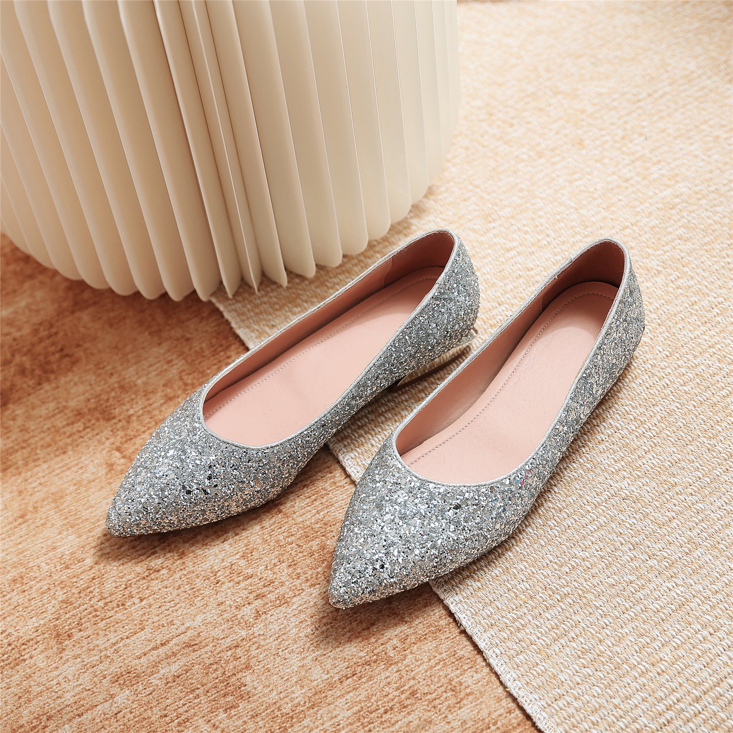Nine Seven Handmade Women's Glitter Pointed Toe Slip On Flat Weeding Shoes