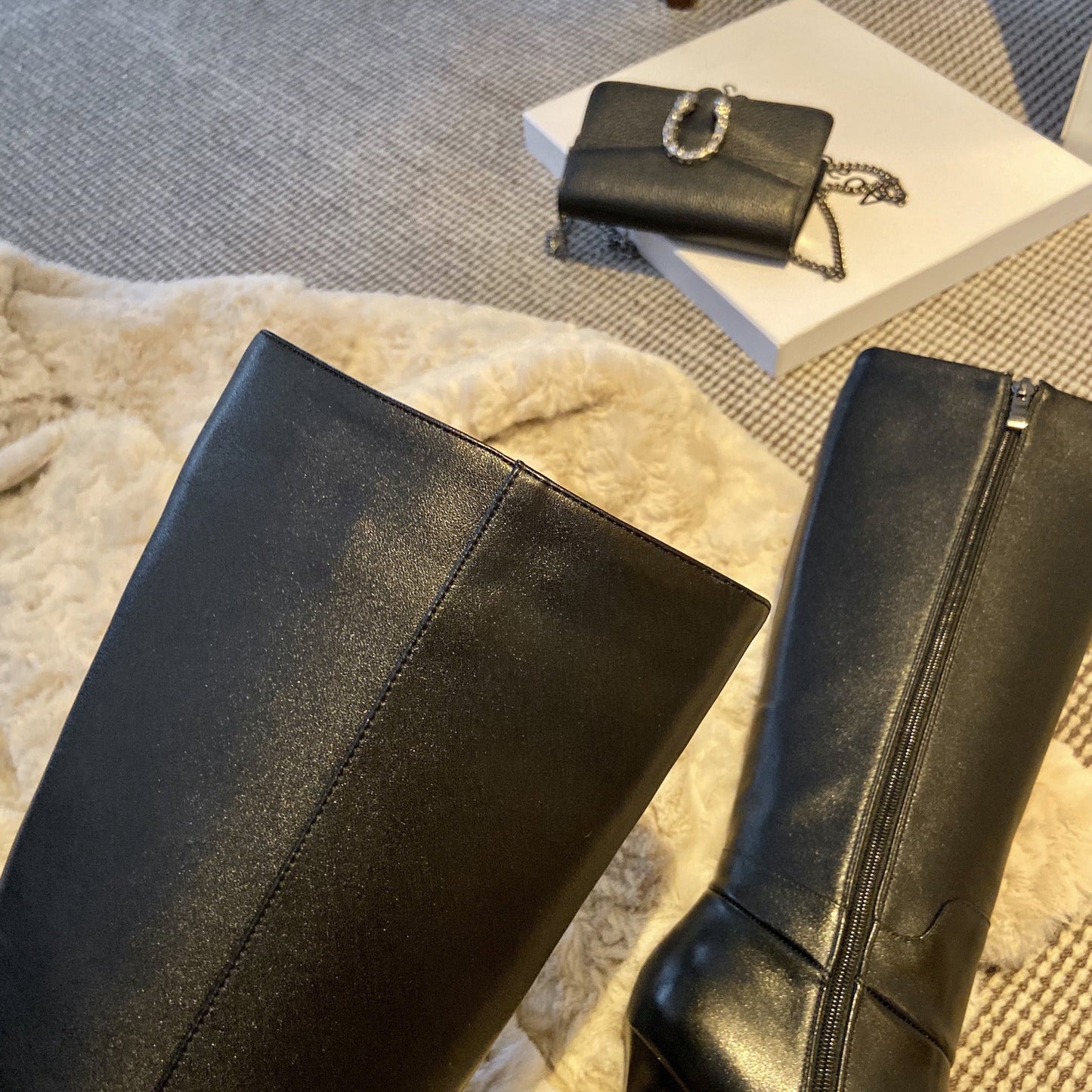 Nine Seven Genuine Leather Women's Pointed Toe Side Zip Handmade Stiletto High Heel Knee High Boots