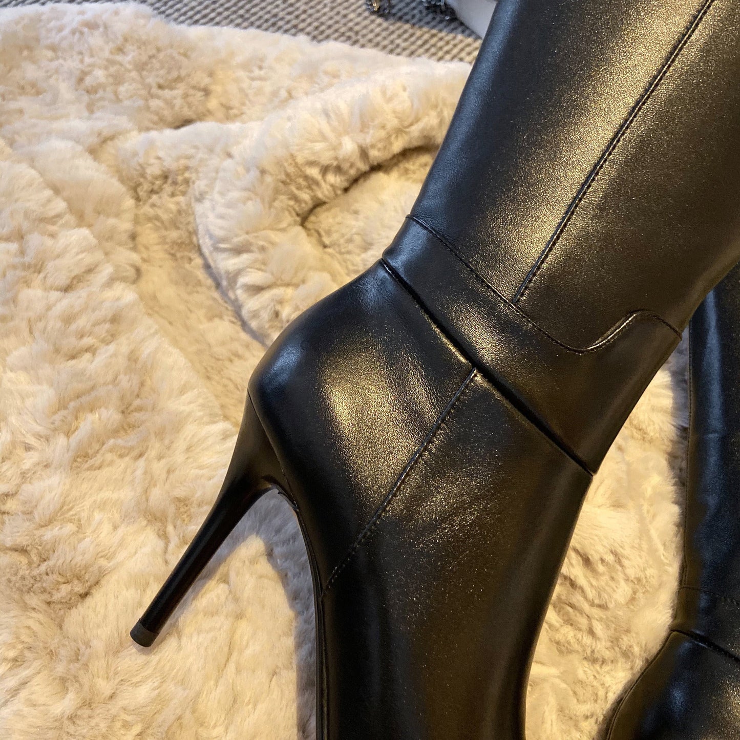 Nine Seven Genuine Leather Women's Pointed Toe Side Zip Handmade Stiletto High Heel Knee High Boots